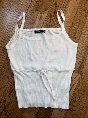 Brandy Melville Cream Ribbed Drawstring Camisole, Size Small